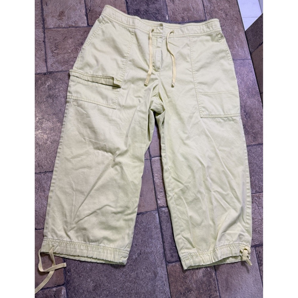 Jill Womens 10 Yellow Crop Cargo Pants Drawstring Cotton Capri Casual